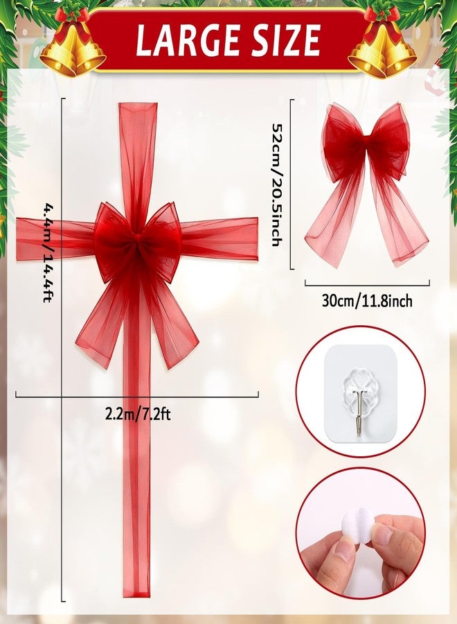 ojustbeok Christmas Cabinet Door Ribbon Bow Large Christmas Door Bow Decoration Xmas Tree Organza Bows Festival Wrapping Decorations for Front Doors Fireplace Wreath Home Holiday Birthday Party Supplies (Red) - Image 2